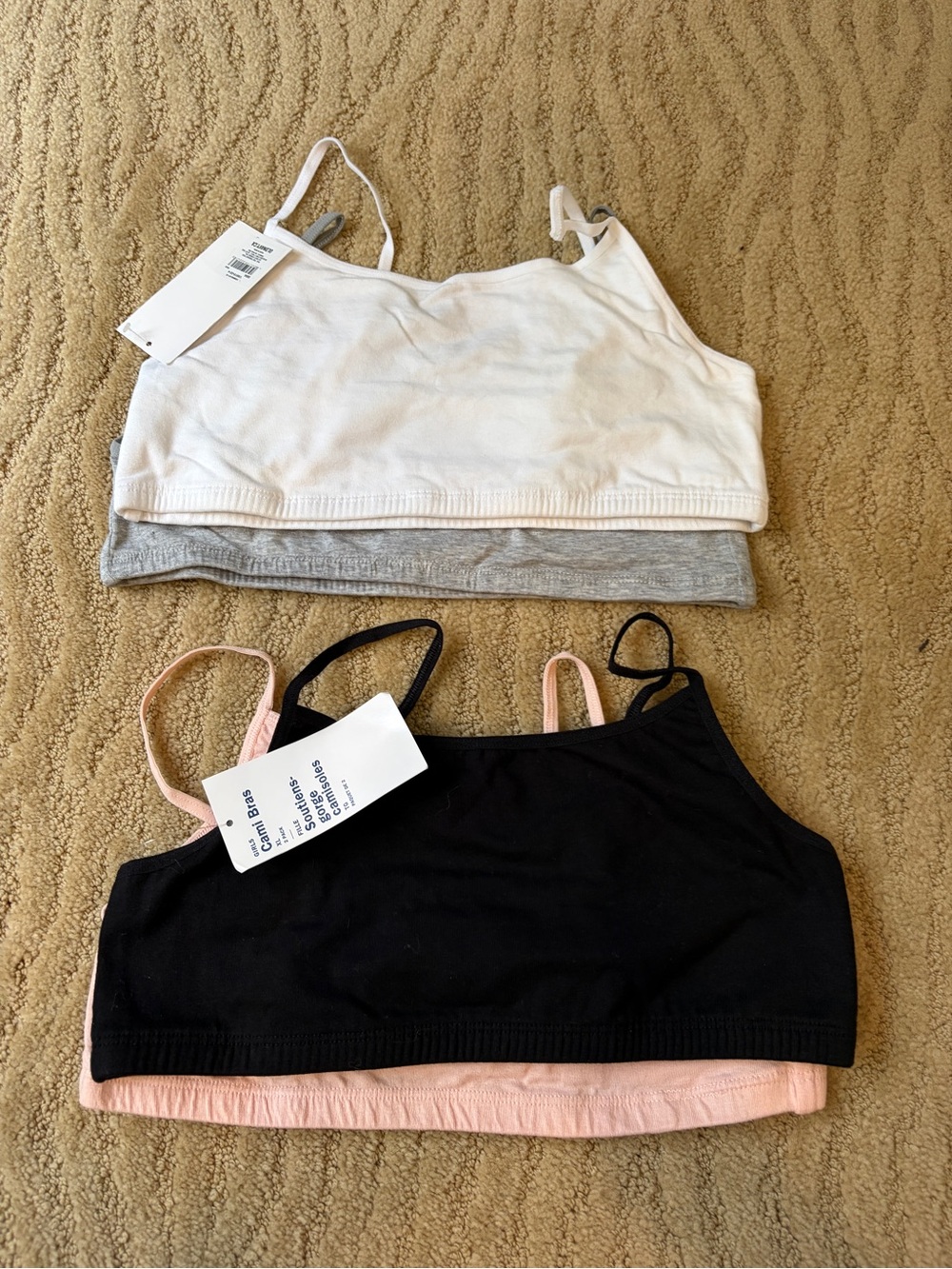 Old Navy Kids 4-Pack Bralettes in Black, White, Gray, Pink